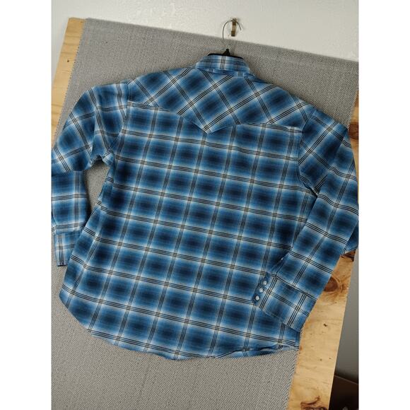 Wrangler Western Shirt Mens XL Blue Plaid Pearl Snap Rodeo Cowboy Twill - Picture 7 of 10